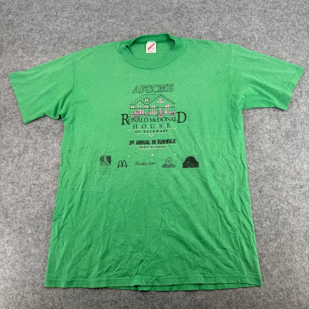 Vintage 1992 Ronald McDonald House Delaware 5K T-Shirt Mens Large Green Jerzees